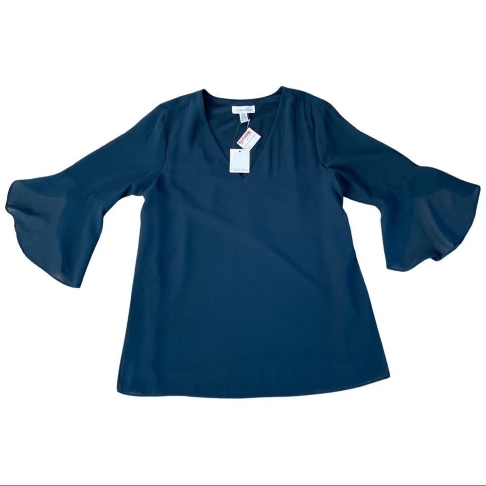 Calvin Klein Collection Flutter V Neck Top - Picture 3 of 5